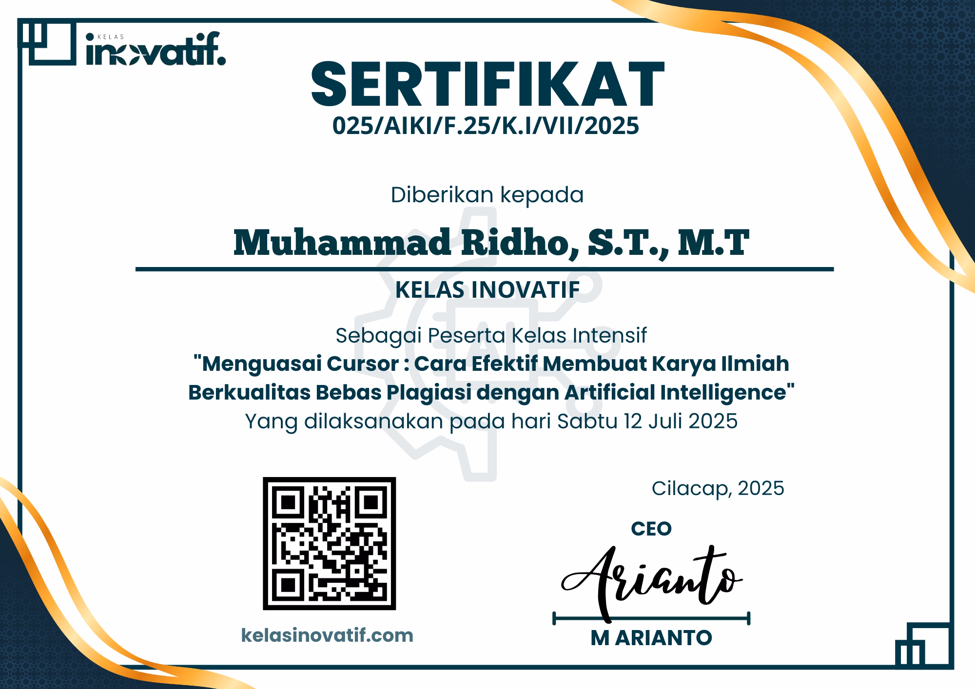 Sertifikat Kelas Intensif